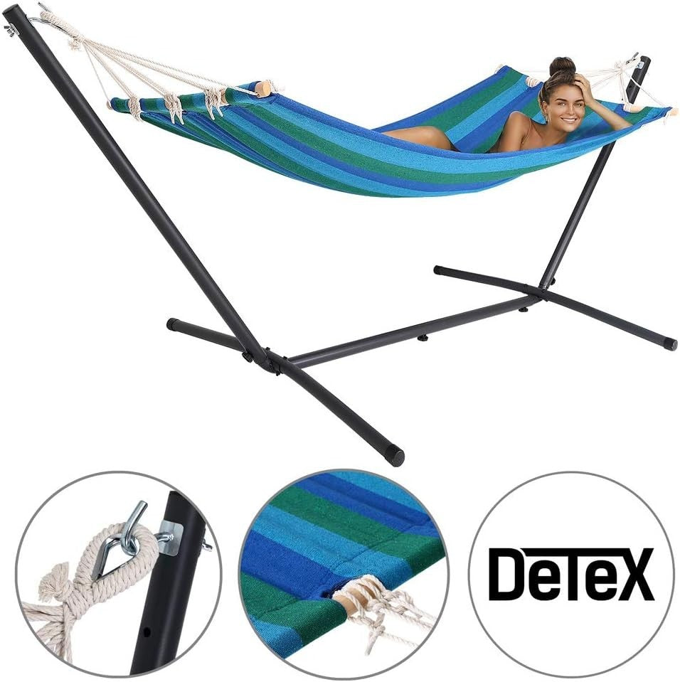 Blue Hammock with Metal Stand | 100kg Capacity | 200x80cm Outdoor Garden Bed