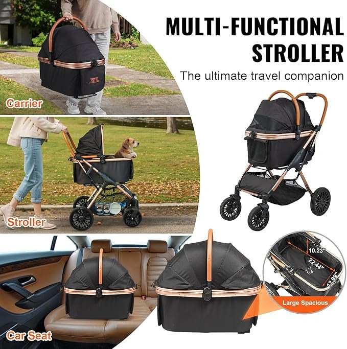 Luxury Dog Stroller Pushchair Detachable Carrier 66lb Capacity Brakes 4 Wheel