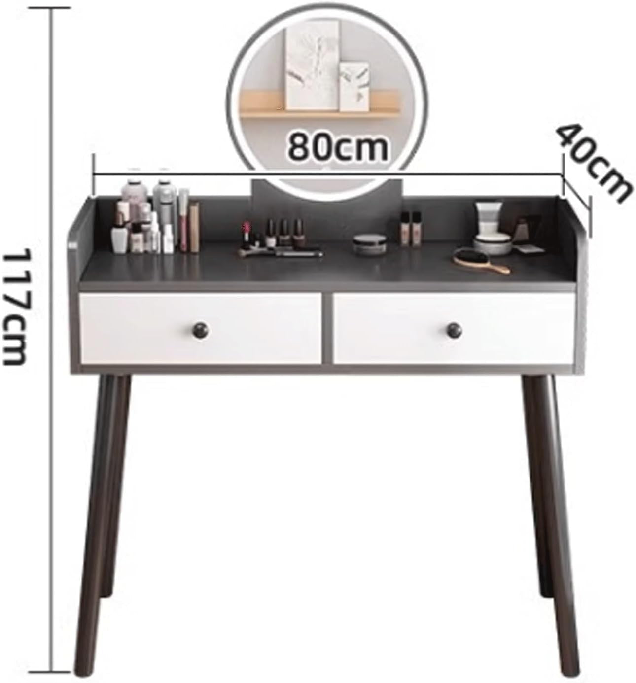 Grey Makeup Vanity Table Set w/ Lighted Mirror 3 Color LED Storage Drawers Desk