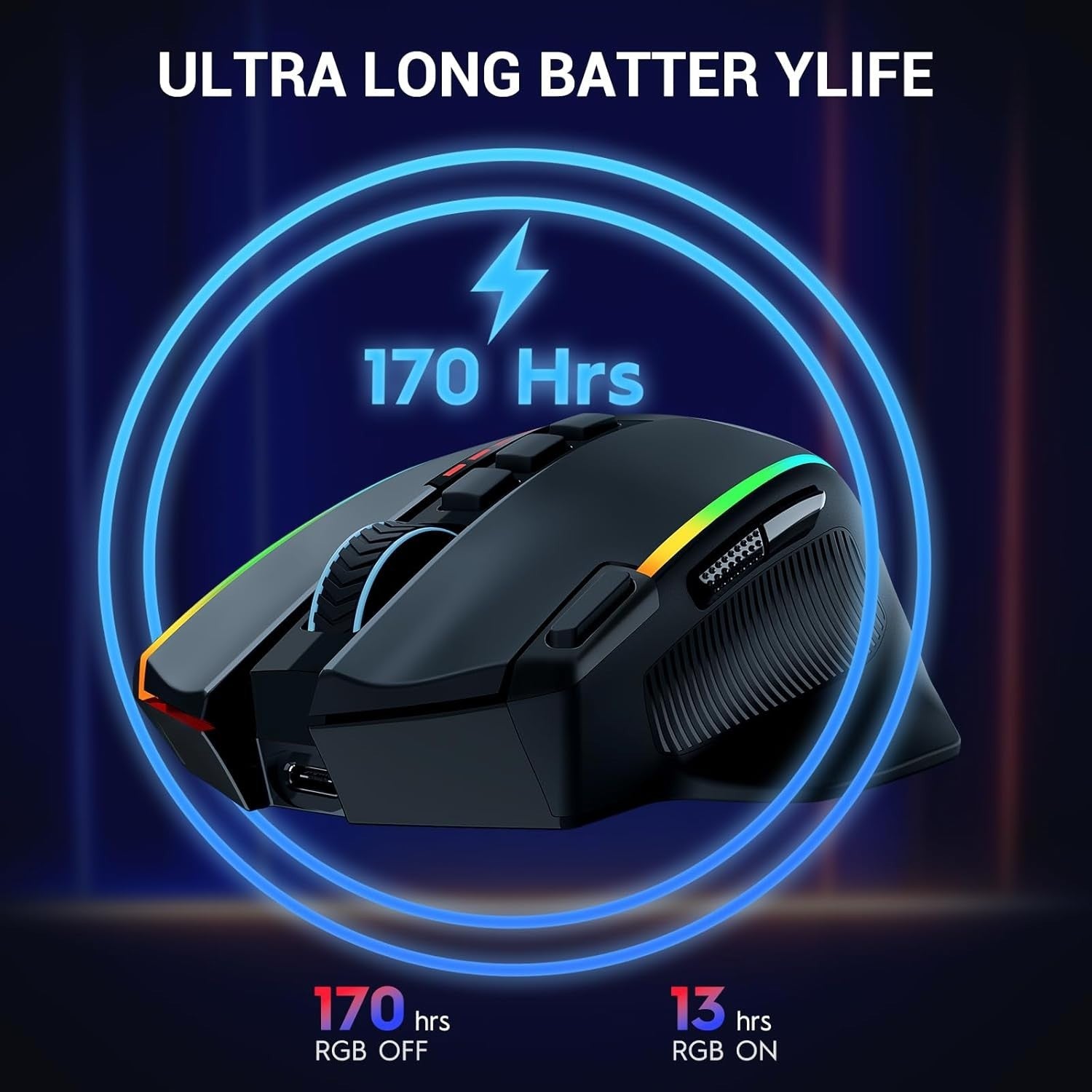 Wireless Gaming Mouse 16000 DPI RGB 9 Macro Buttons 2.4G USB