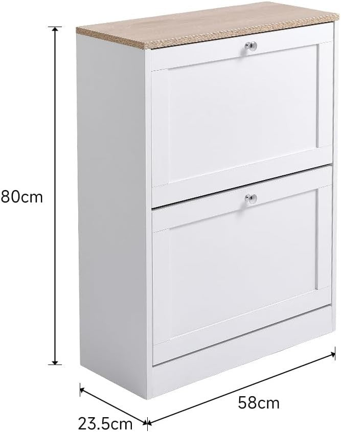 2 Drawer Flip Door Shoe Cabinet with Adjustable Shelves 58x24x80 cm White