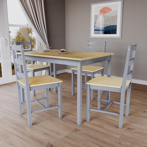 Grey & Pine 4 Seater Dining Table Set | Space Saving Kitchen Table & Chairs