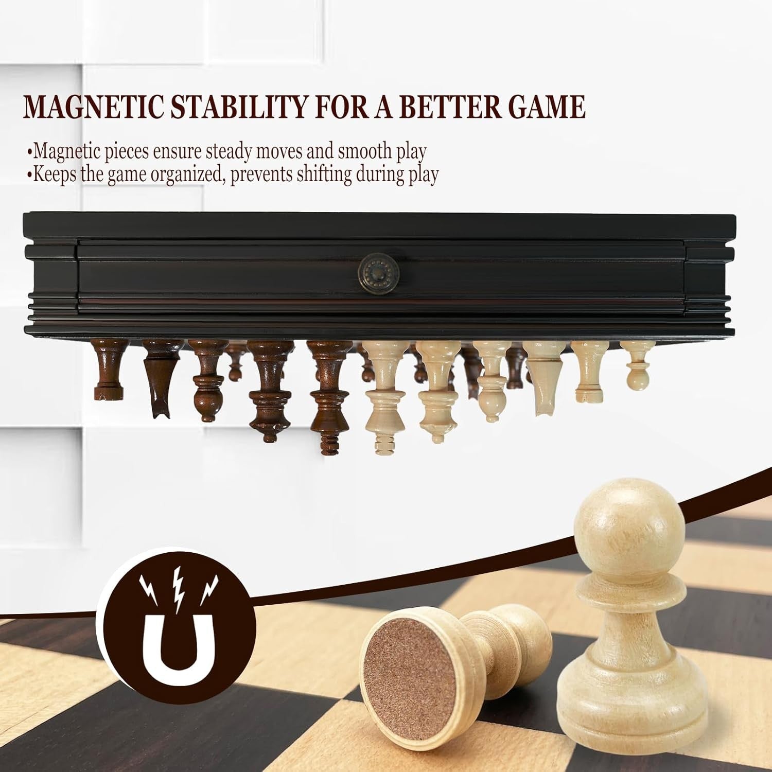 32cm Magnetic Wooden Chess Set Drawer Storage 2-in-1 Chess & Checkers