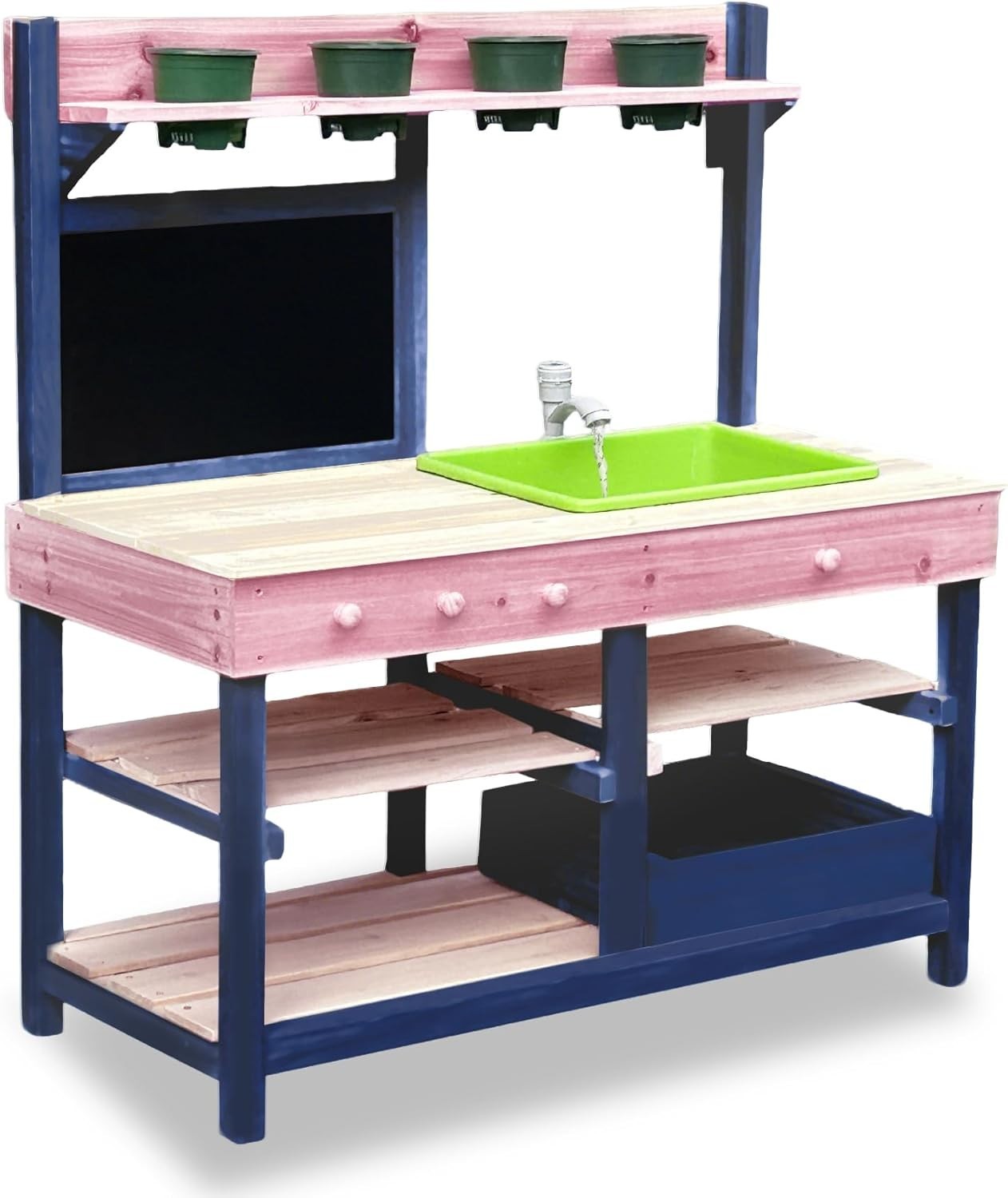 Outdoor Mud Kitchen for Kids Wooden Playset w/ Sink BBQ Pink