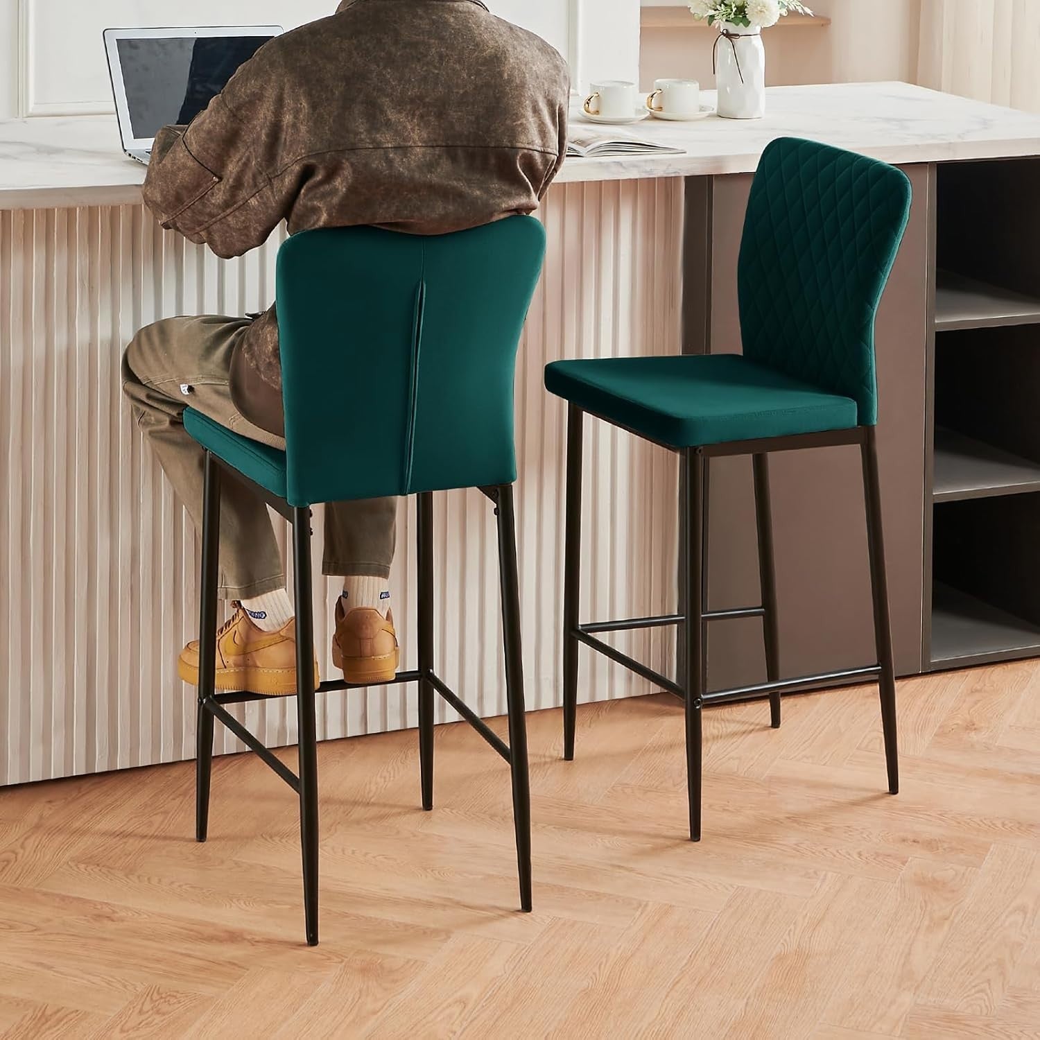 Black Velvet Bar Stool Set 4 – High Counter Kitchen Island Chairs