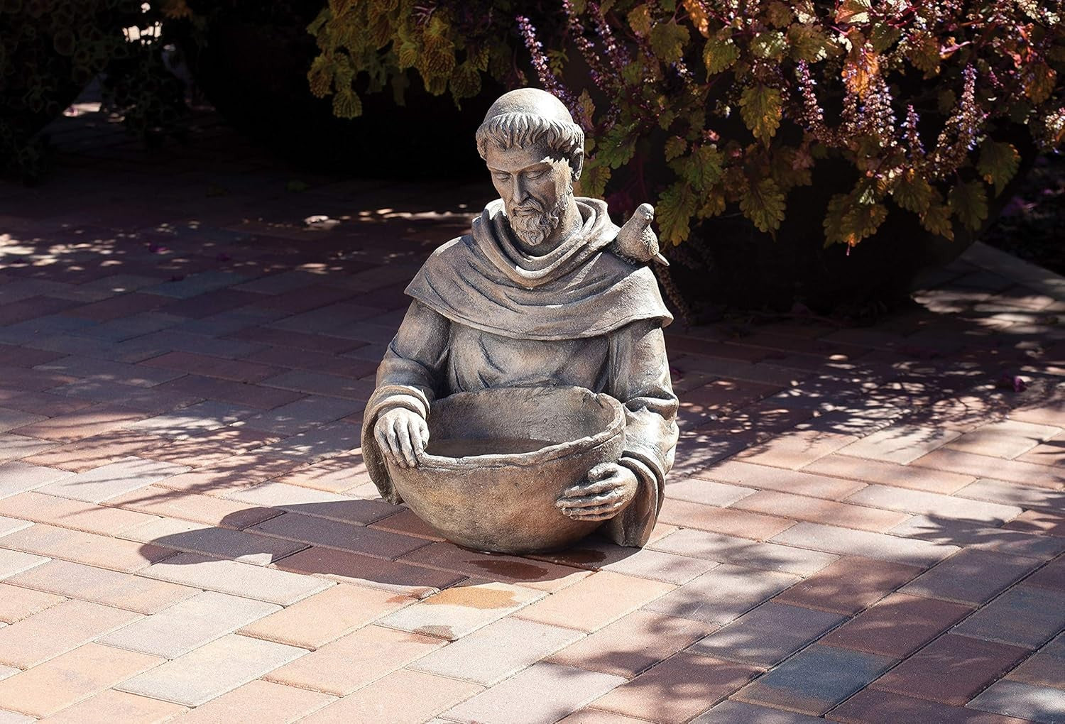 St Francis Garden Bird Bath Statue Resin Stone Outdoor Ornament 19"