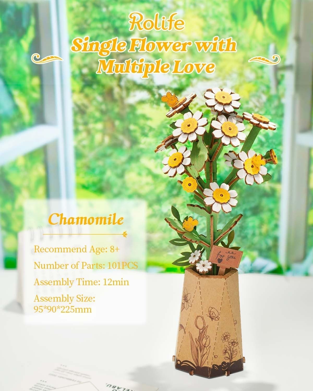 3D Wooden Chamomile Flower Puzzle Kit – DIY Craft Gift & Decor