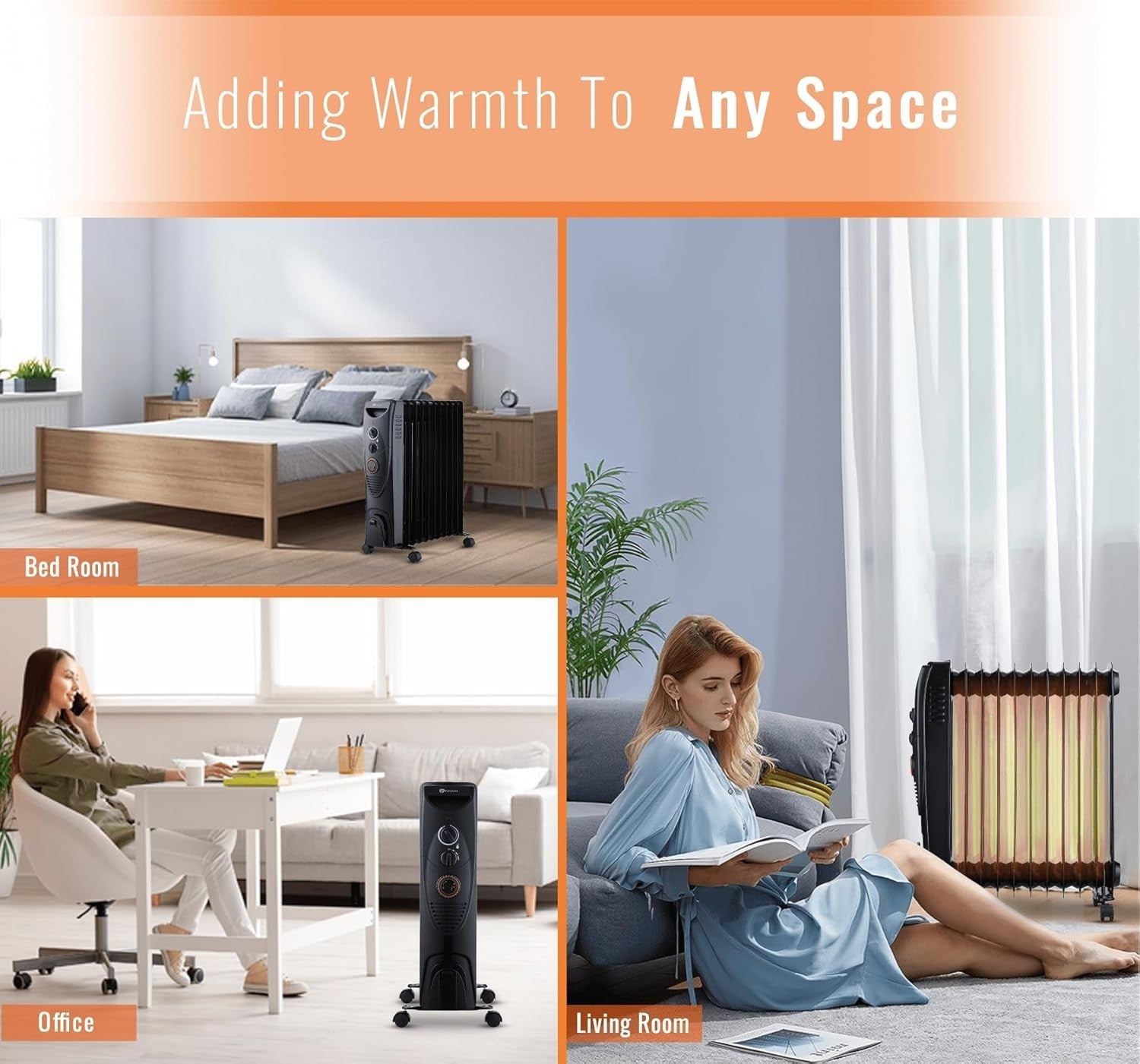 2500W Oil-Filled Radiator Heater – 11 Fins, Timer, Thermostat, Portable