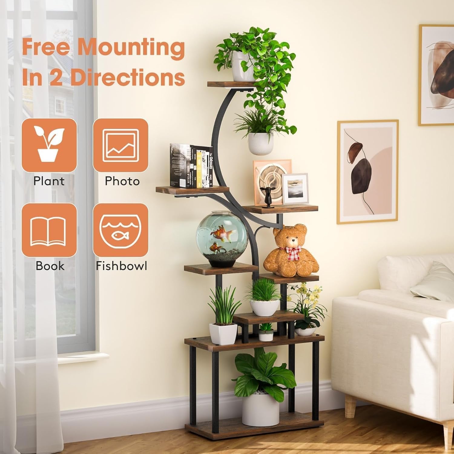 157cm 8 Tier Metal Plant Stand with Grow Lights Indoor Tall Flower Shelf