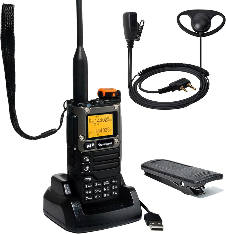 Dual Band Walkie Talkie VHF UHF NOAA Long Range Black D Shape Earpiece