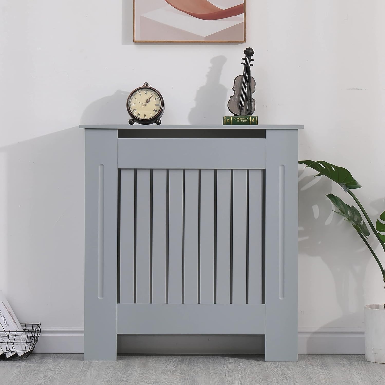 Small Grey Radiator Cover | Modern MDF Vertical Slat Cabinet