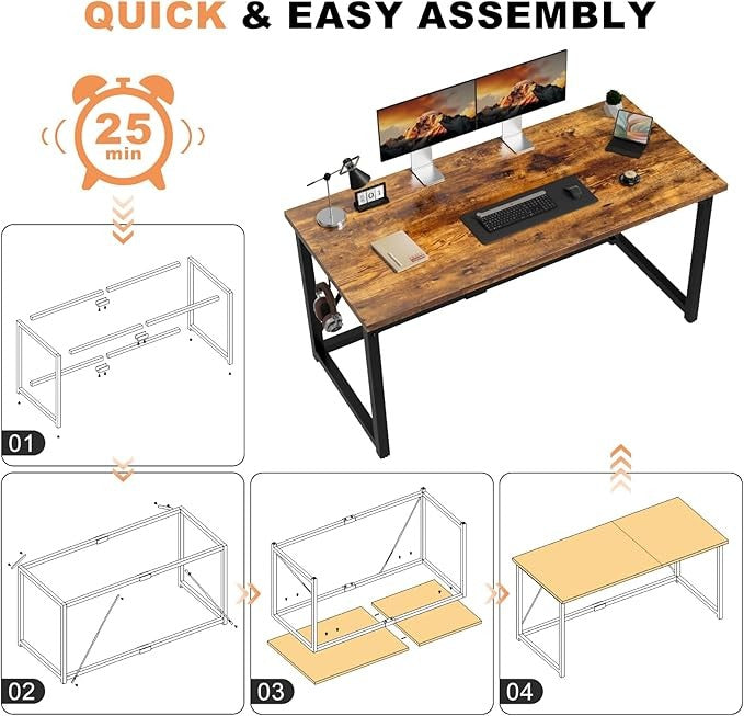 Home Office Computer Desk Industrial Style Study Table Metal Frame 140x50cm