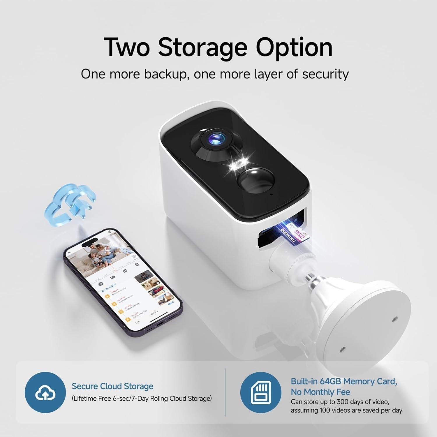 2K Solar Security Camera Wireless Outdoor WiFi 64GB AI Detection IP65