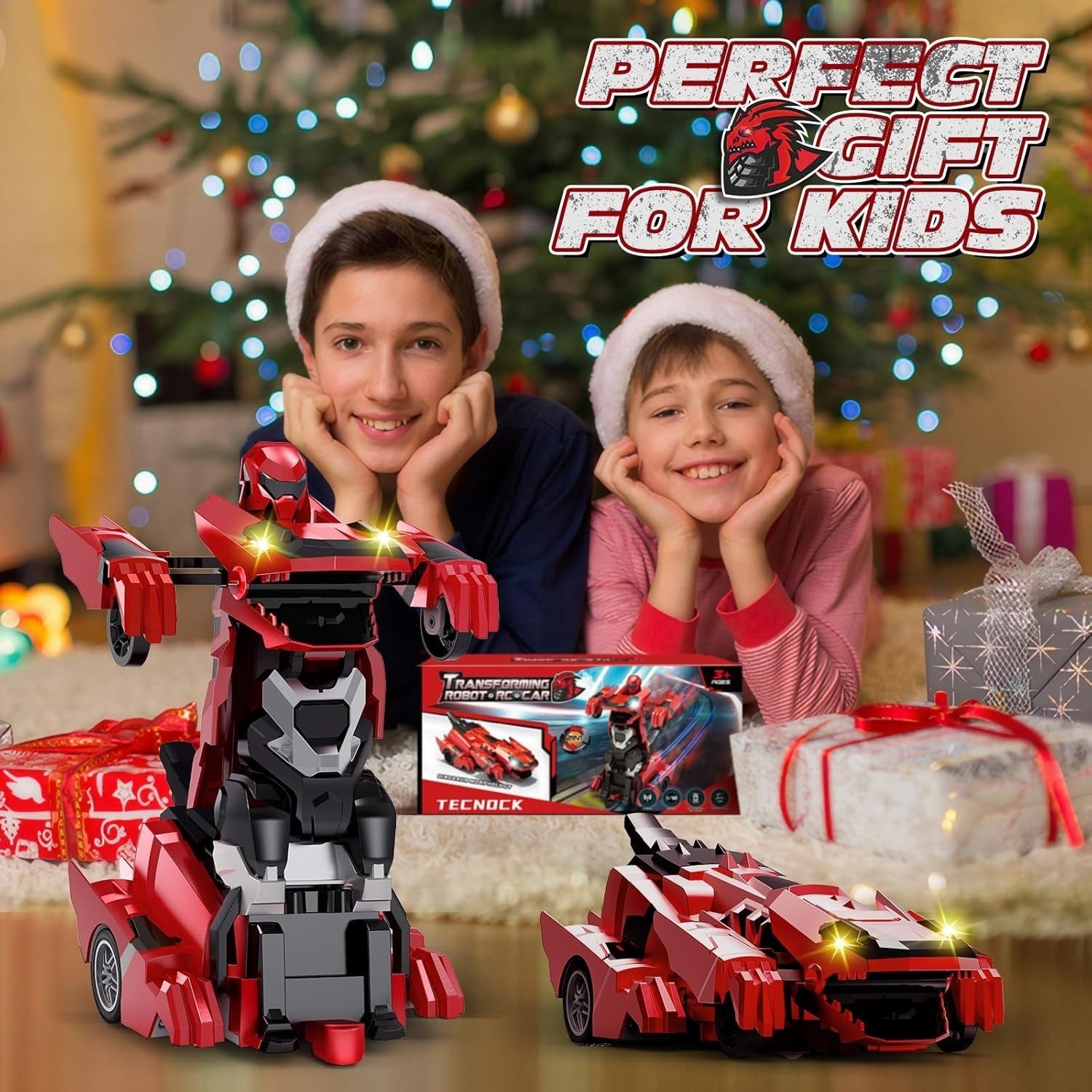 2-in-1 Dinosaur RC Car Robot Transform 360° Spin LED Remote Toy for Kids