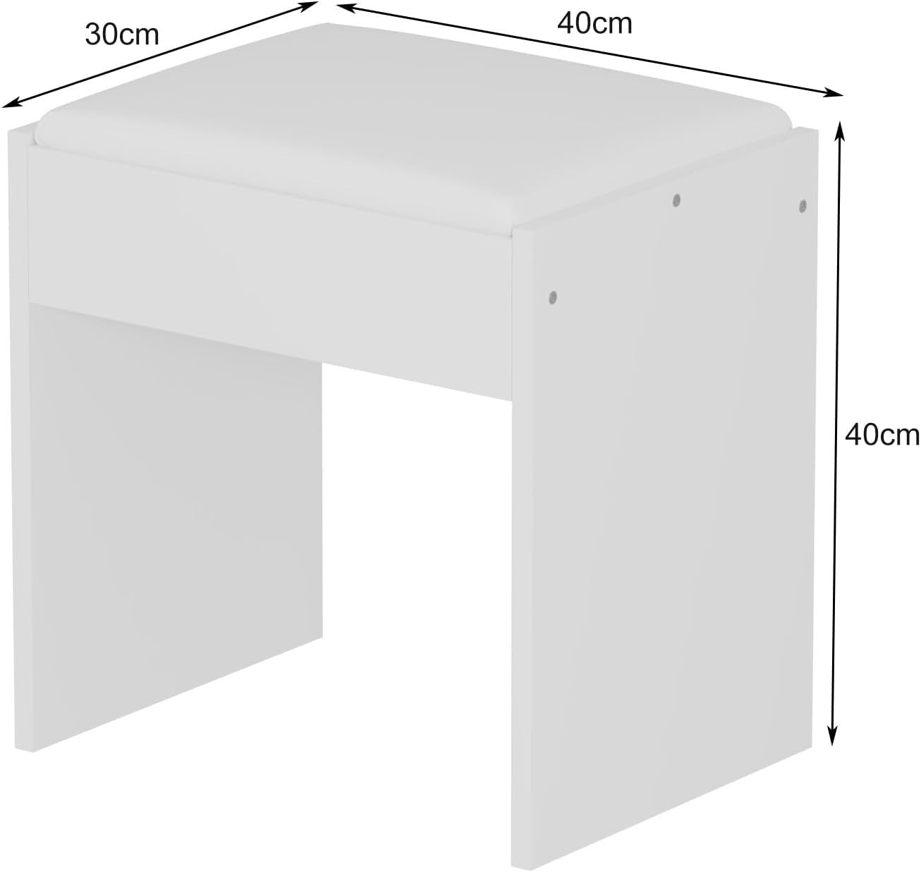 White Soft Padded Vanity Stool – Makeup Desk Chair Bench 40x30x40cm