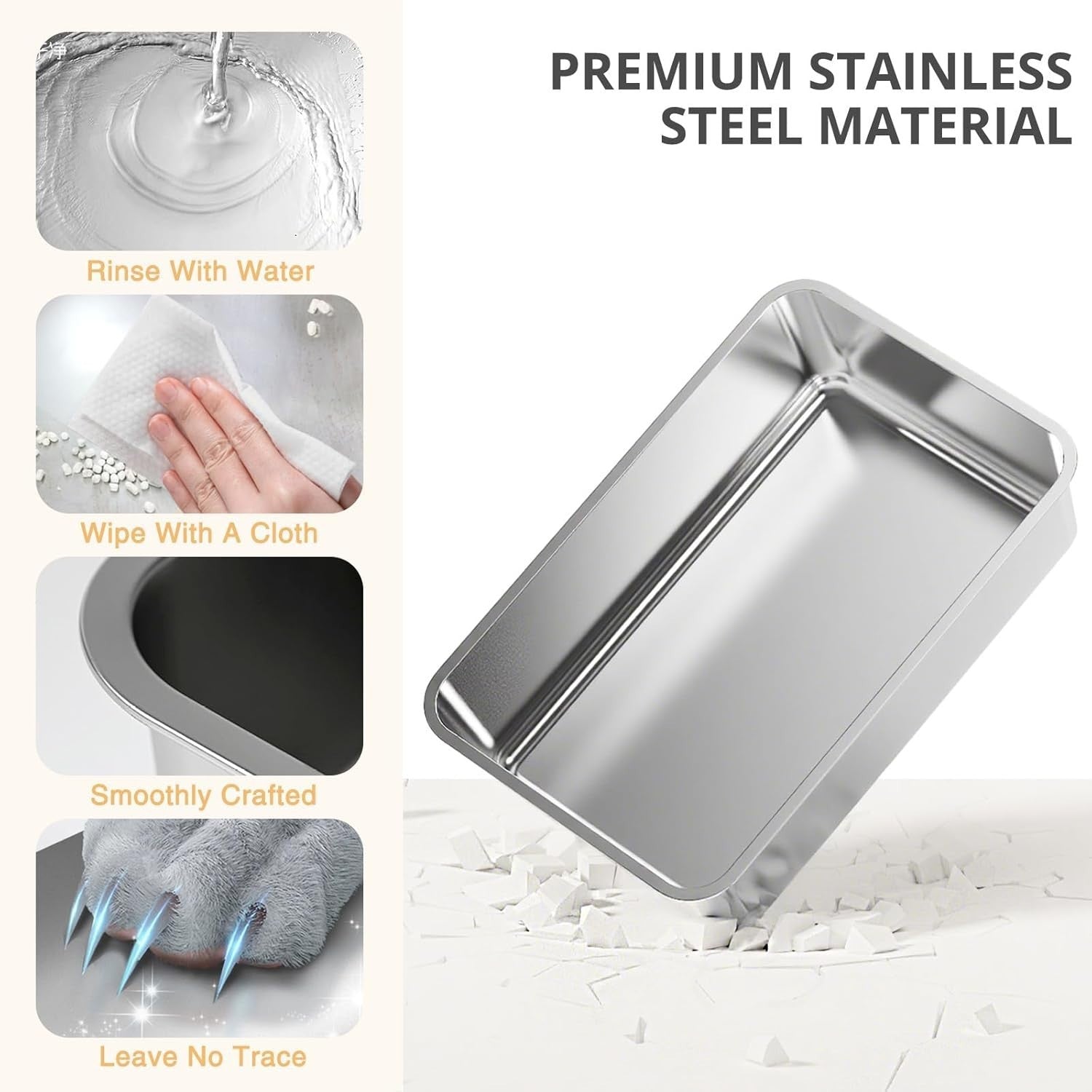XL Stainless Steel Cat Litter Box Clear Lid High Sided Enclosed Tray