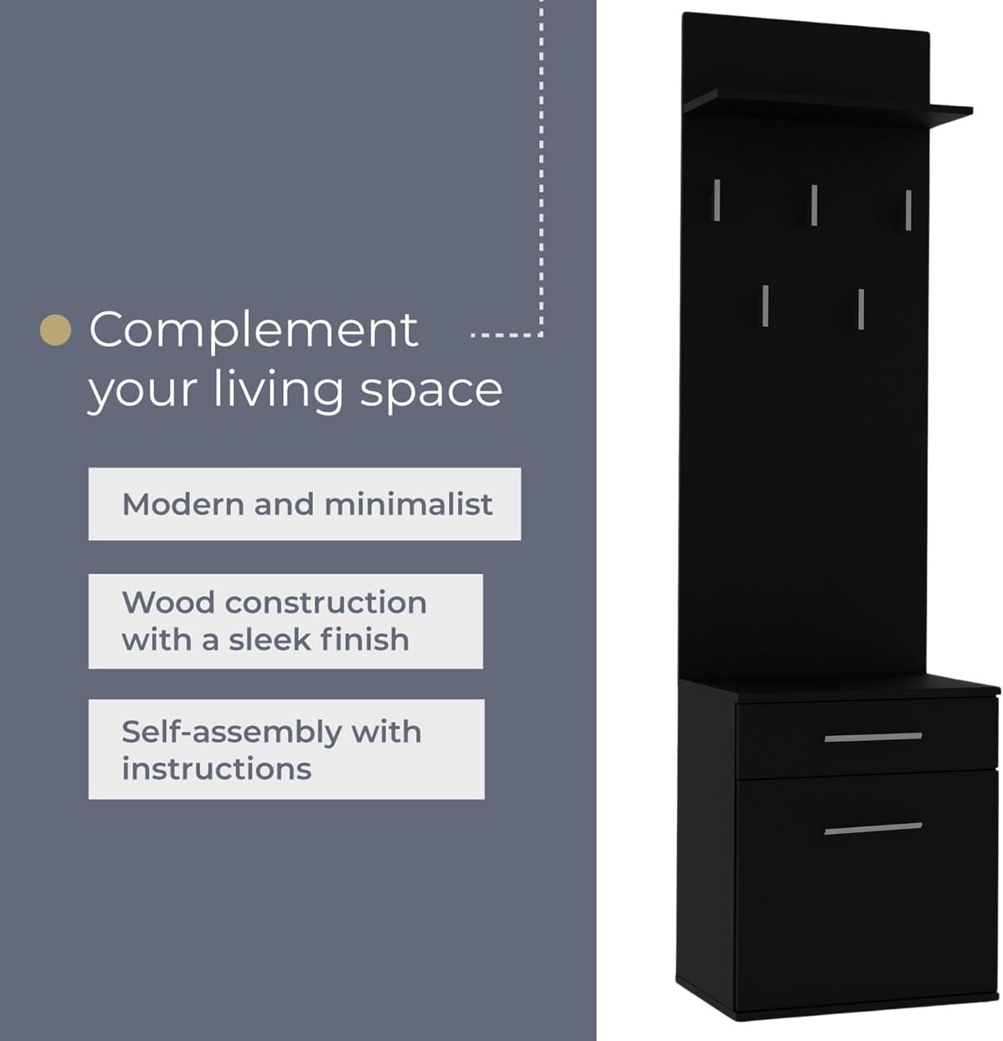 Modern Black Double Wardrobe with Drawers, Hooks & Shoe Storage 180cm
