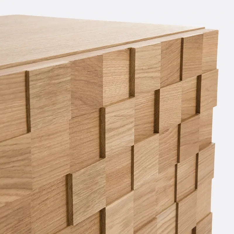 Oak Veneer 2-Door Sideboard with Soft Close & Checkerboard Front