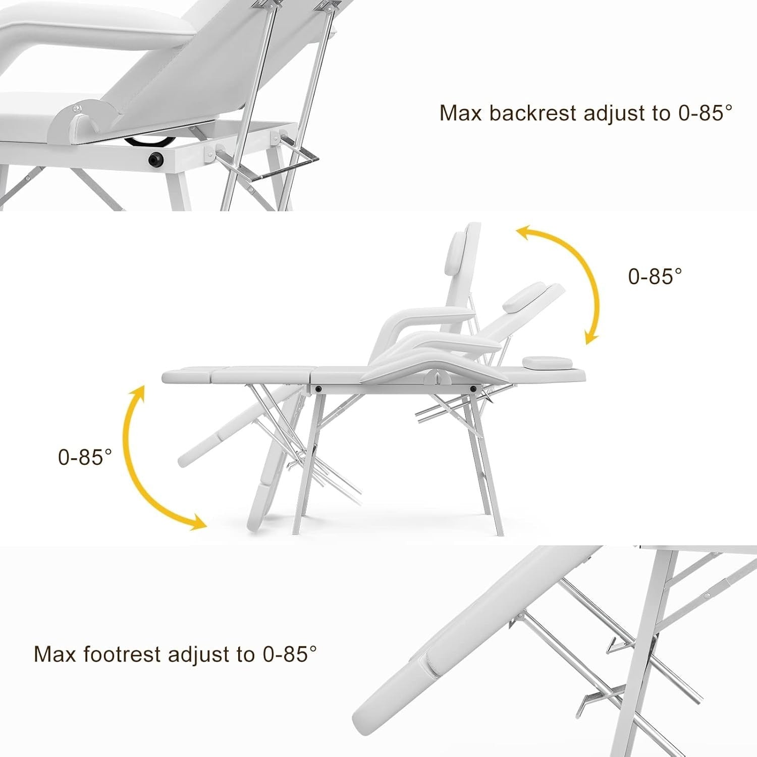 Portable 3-Section Folding Massage Table Adjustable Spa Bed With Carry Bag