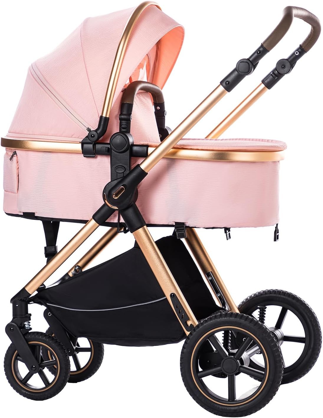 3-in-1 Baby Pram Pushchair Foldable Aluminium Stroller Travel System Pink