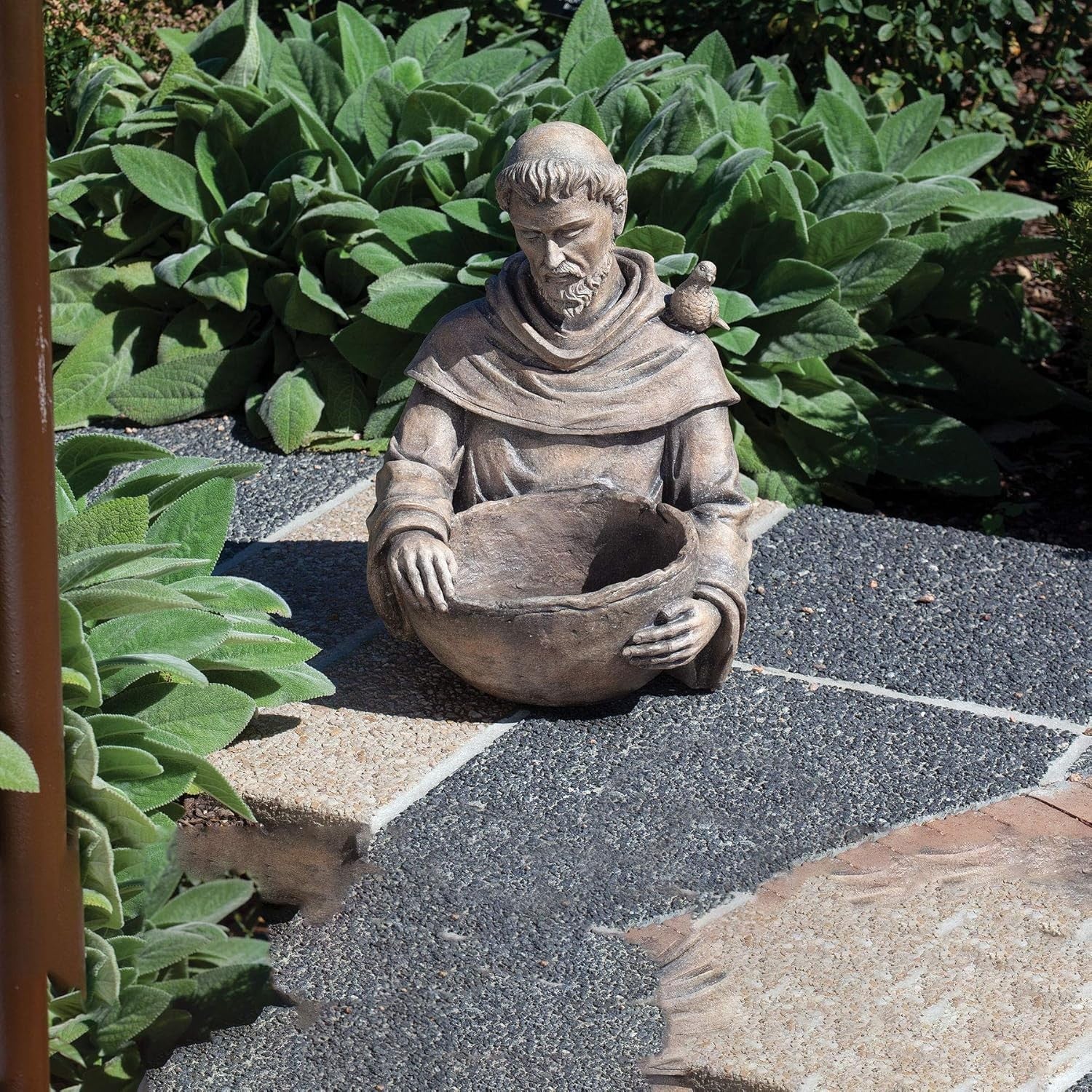 St Francis Garden Bird Bath Statue Resin Stone Outdoor Ornament 19"