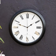 Outdoor Radio Controlled Wall Clock 38cm Black Roman Numerals Garden Patio