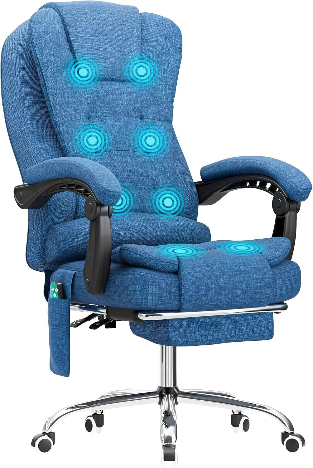 Massage Office Chair Recliner Linen Blue Gaming Computer Swivel Footrest