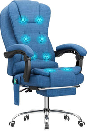 Massage Office Chair Recliner Linen Blue Gaming Computer Swivel Footrest