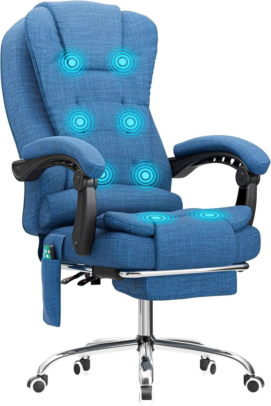 Massage Office Chair Recliner Linen Blue Gaming Computer Swivel Footrest