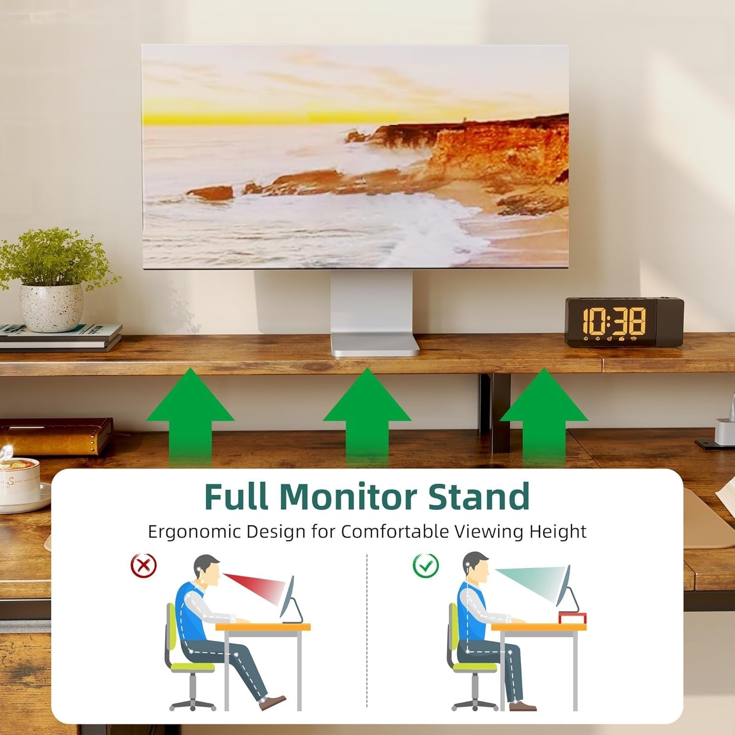 Rustic Brown 128cm Computer Desk with 6 Drawers, USB Ports & Monitor Stand
