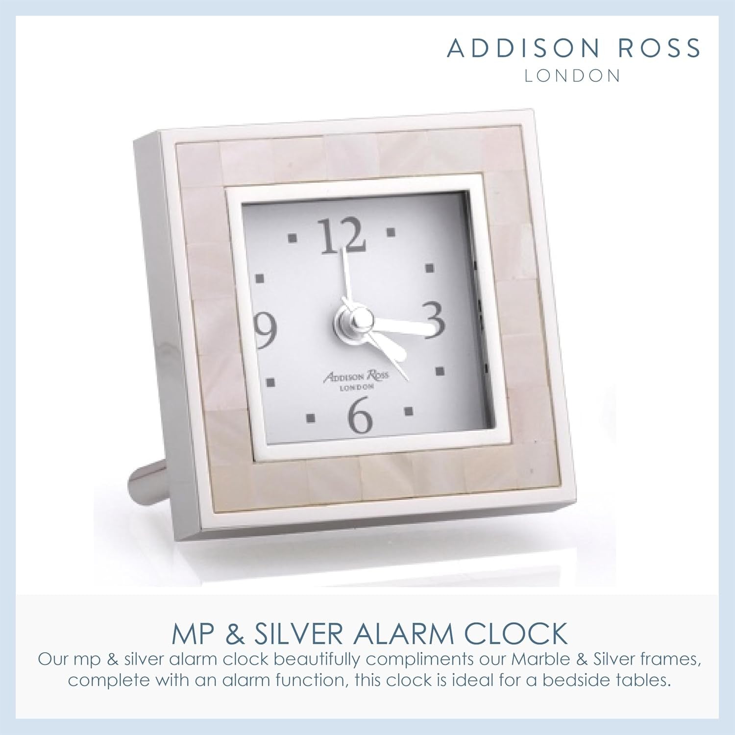Silent Sweep Square Bedside Alarm Clock Luxury Compact Clock Mop