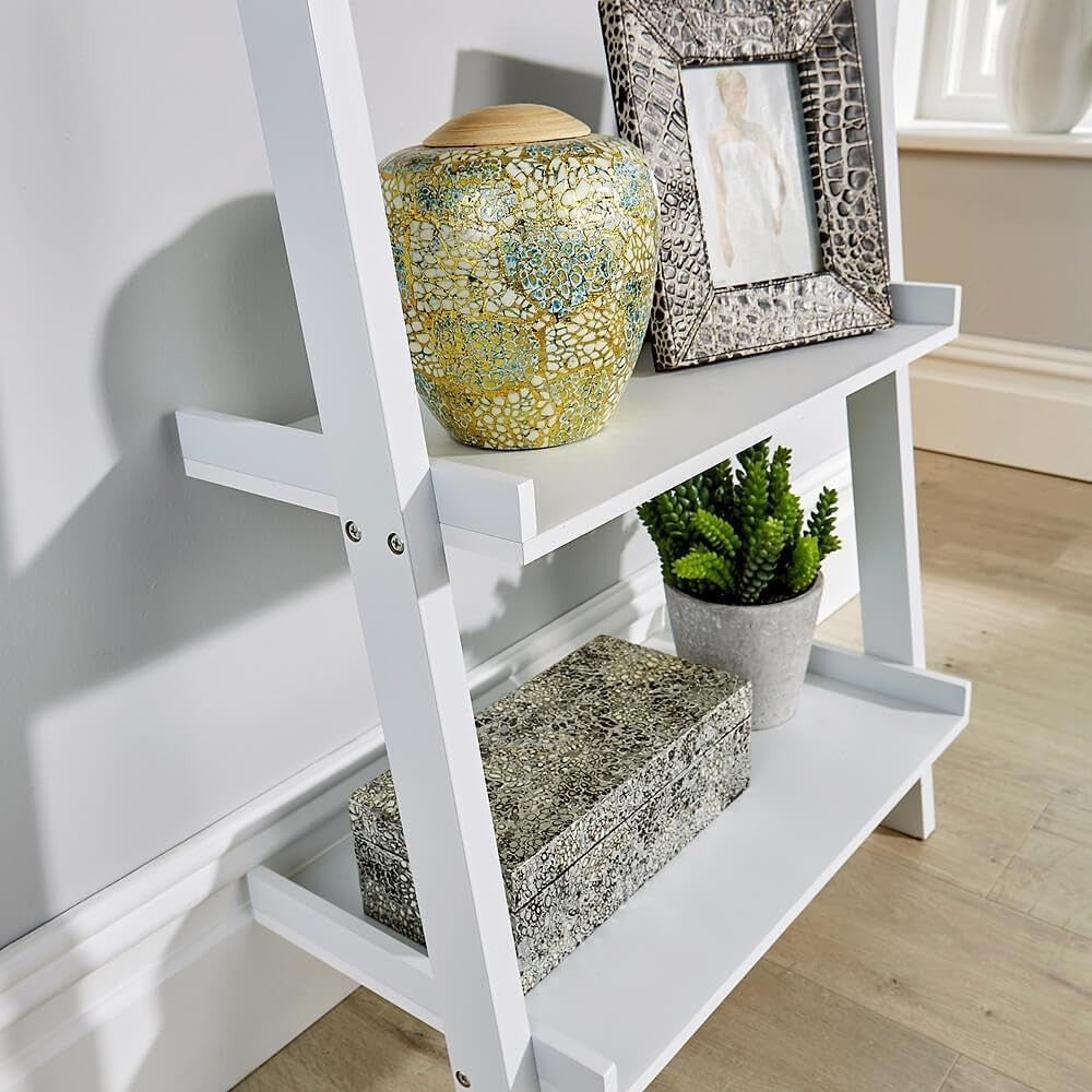 5 Tier Ladder Bookcase Shelving Unit Wall Storage Display Shelf White