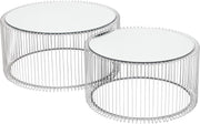 Luxury Silver Round Glass Coffee Table Set of 2 – Modern Wire Design