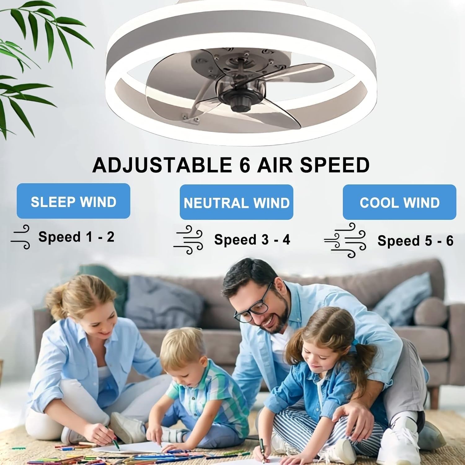 40CM LED Ceiling Fan Light, 6 Speeds, Remote & App Control, Dimmable, Brown