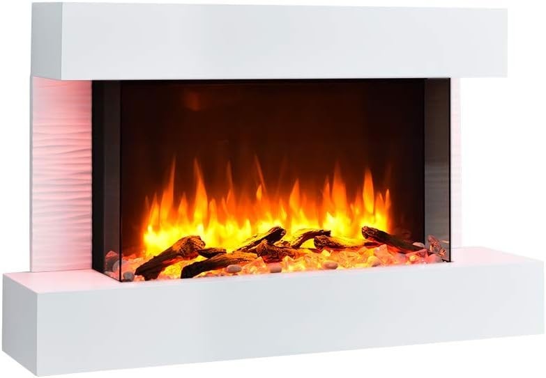 Wall Mounted Electric Fireplace 39" White LED Heater Mood Lighting