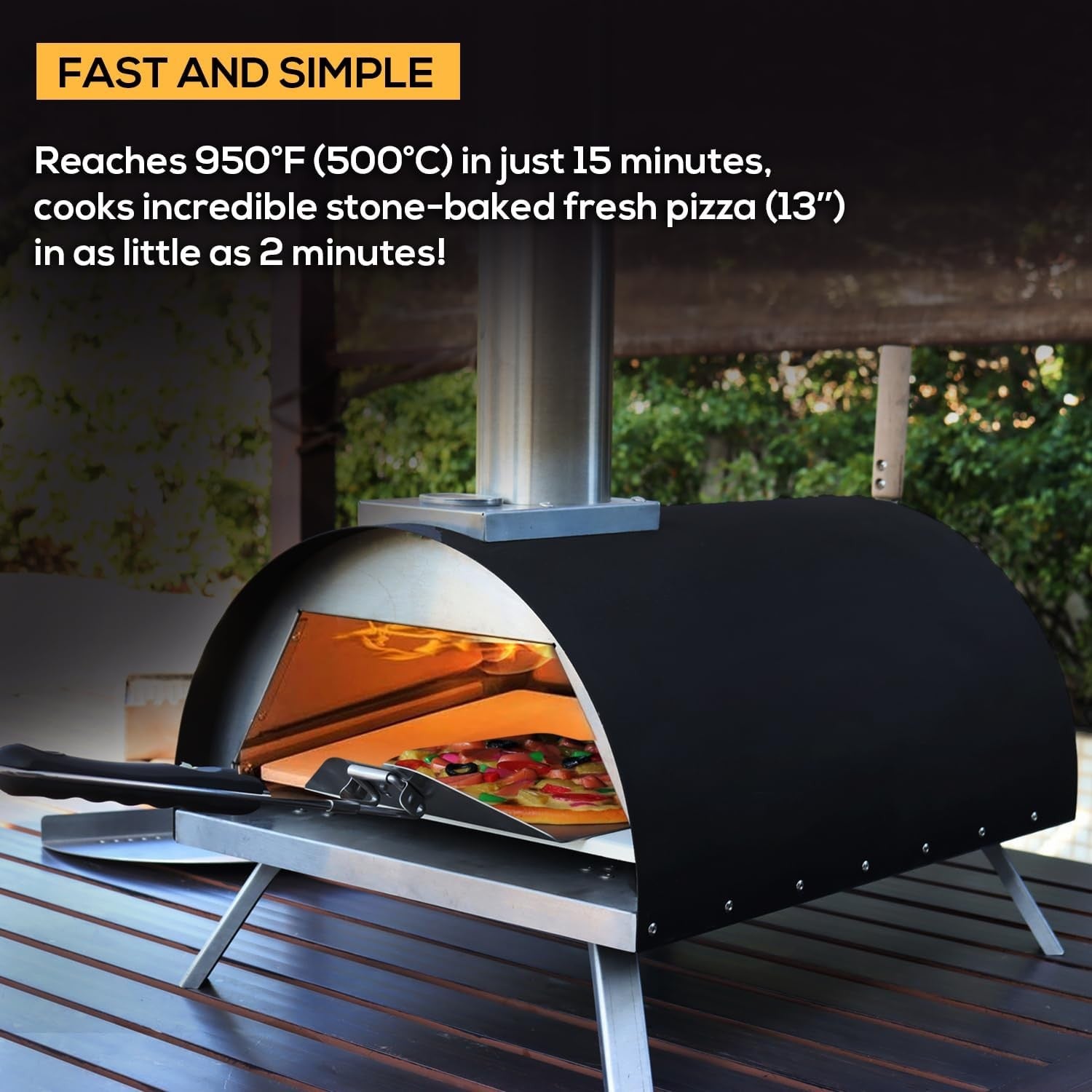 Gas & Wood Fired Outdoor Pizza Oven | Stainless Steel BBQ Pizza Maker 500°C