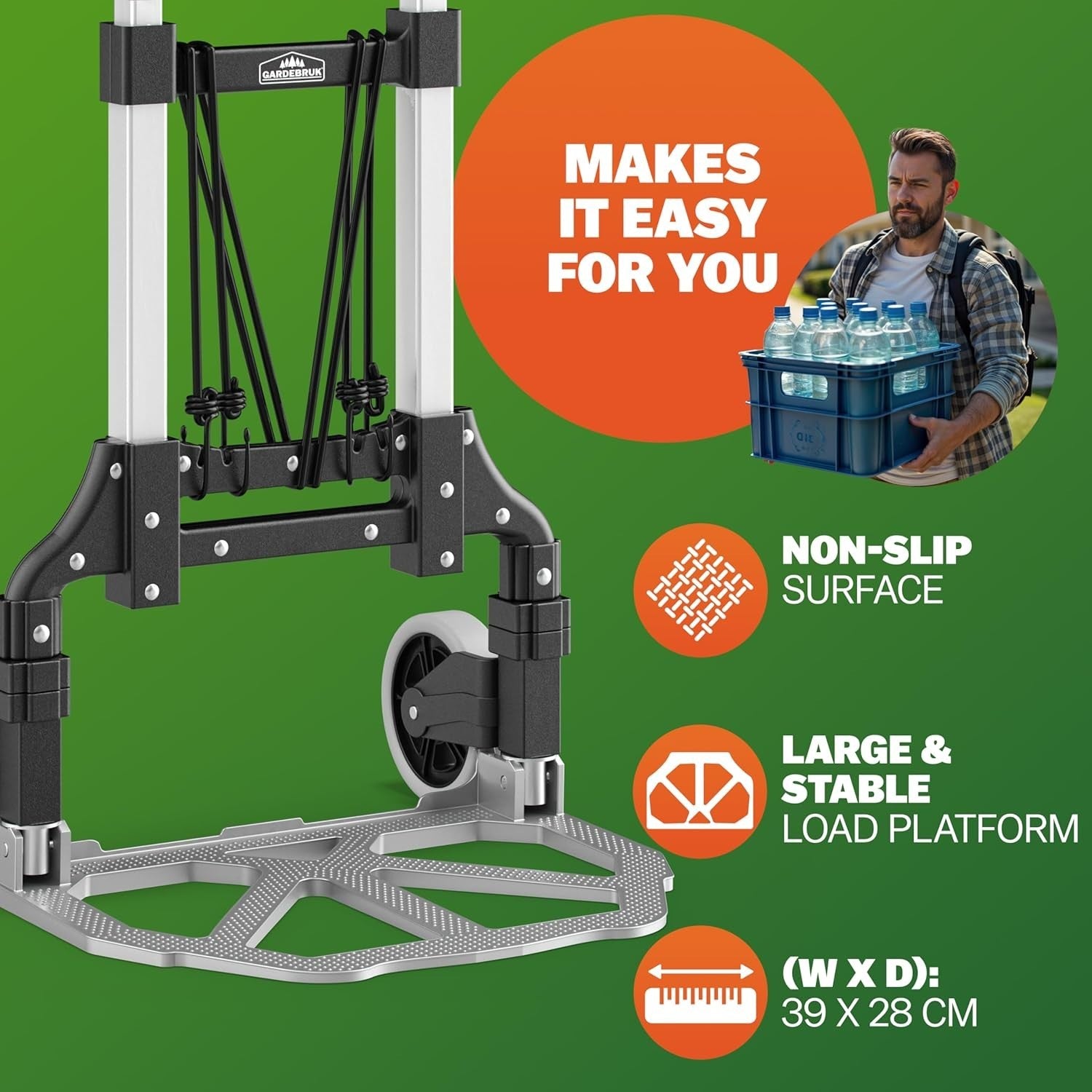 Foldable Aluminium Sack Barrow 80kg Load w/ Telescopic Handle & Solid Wheels