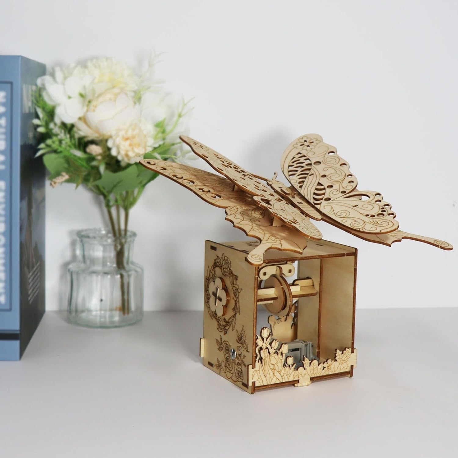 3D Wooden Butterfly Music Box DIY Puzzle Gift for Adults Teens Decor