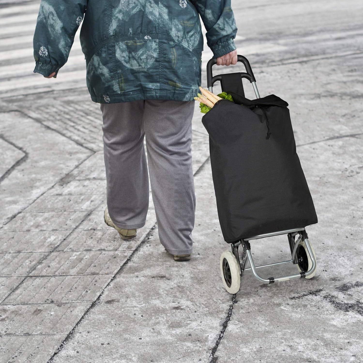 Folding Shopping Trolley with Wheels Removable Grocery Bag 28L Lightweight