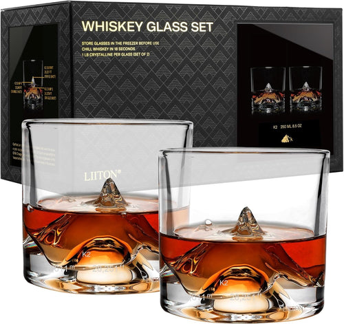 K2 Mountain Whiskey Glasses Set of 2 – 250ml Freeze-Chill Crystal Tumblers Gift