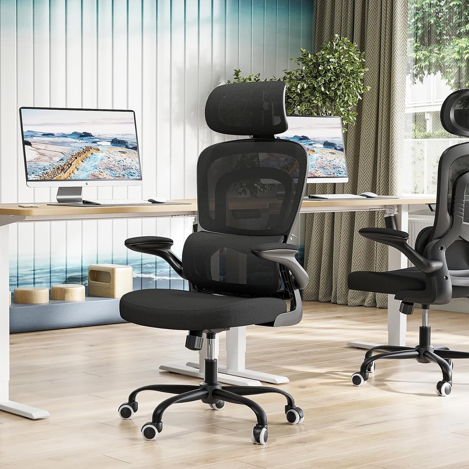Ergonomic Mesh Office Chair Lumbar Support Flip-Up Arms Adjustable Desk Computer