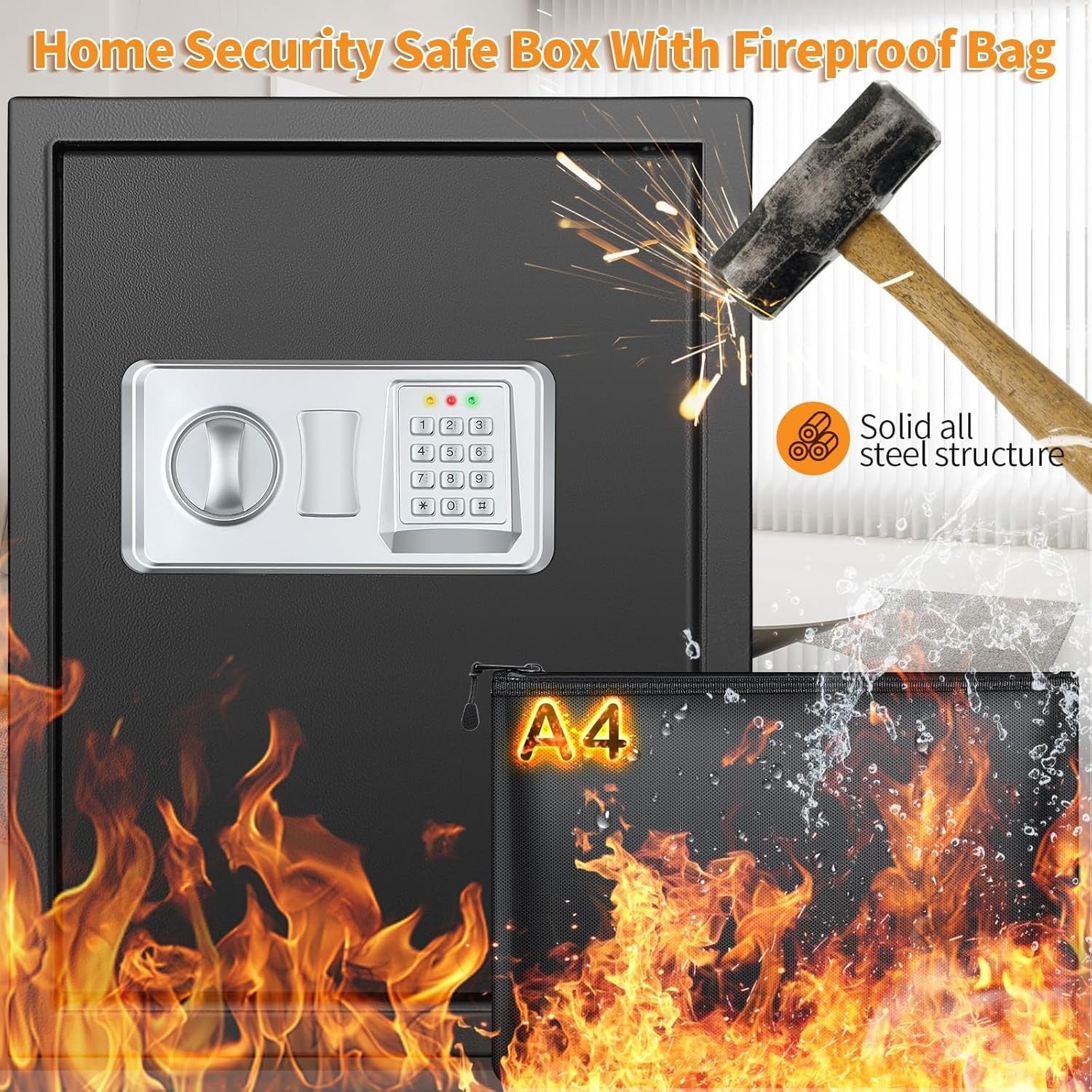 52L Digital Safe Box A4 Document Safe Alarm Security Cabinet Lock