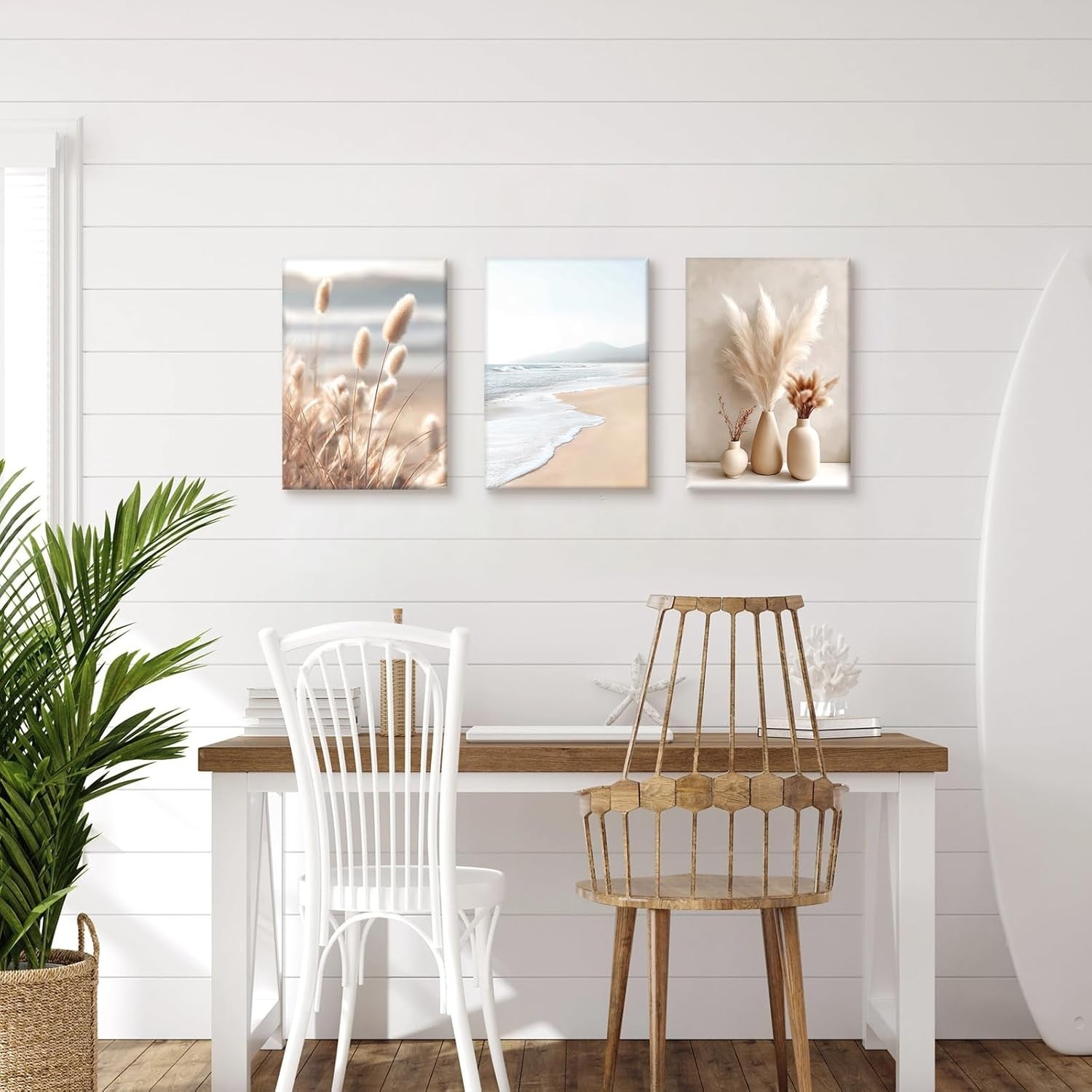 Boho Pampas Grass Canvas Wall Art 40x60 cm Set of 3 Framed Prints