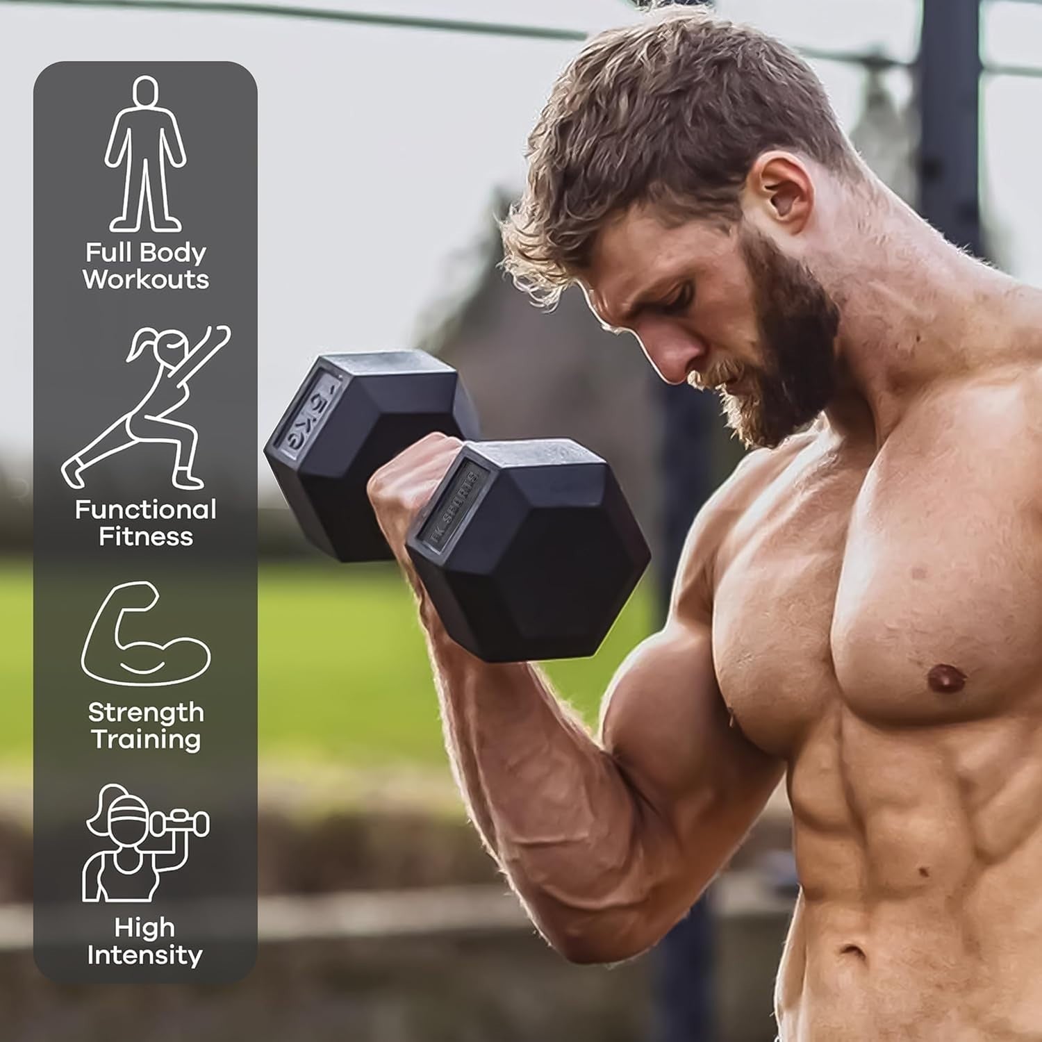 7.5KG Hex Dumbbells Pair Anti-Roll Non-Slip Cast Iron Home Gym
