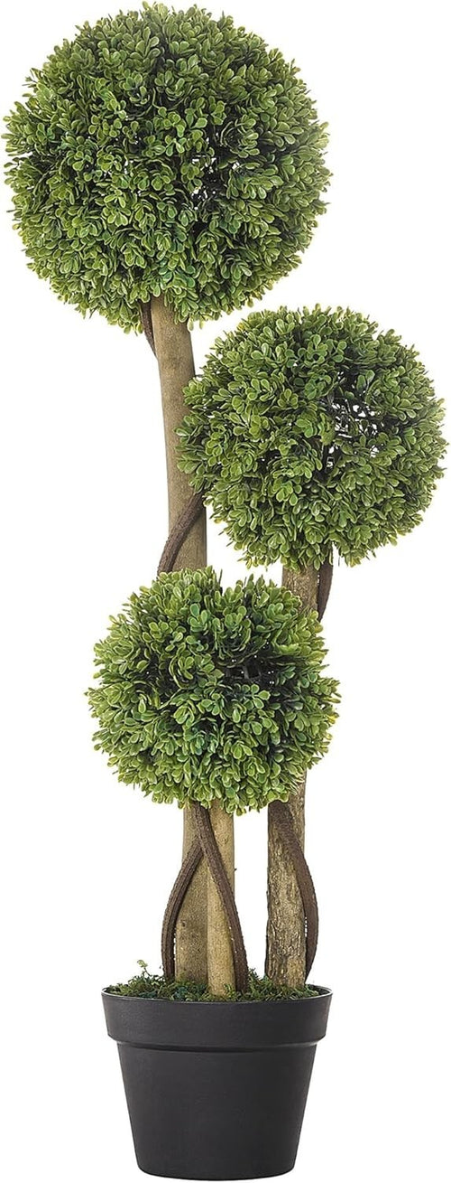 90cm Artificial Boxwood Topiary Tree 3-Ball UV Resistant Faux Plant in Pot Decor