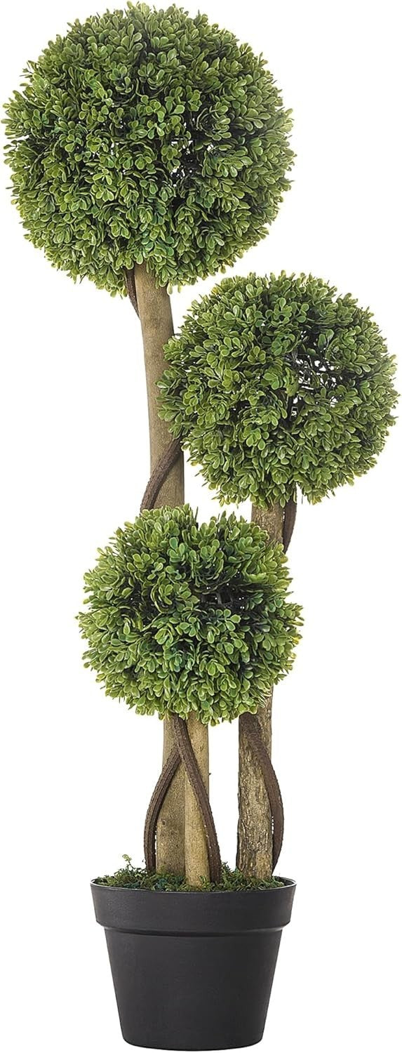 90cm Artificial Boxwood Topiary Tree 3-Ball UV Resistant Faux Plant in Pot Decor