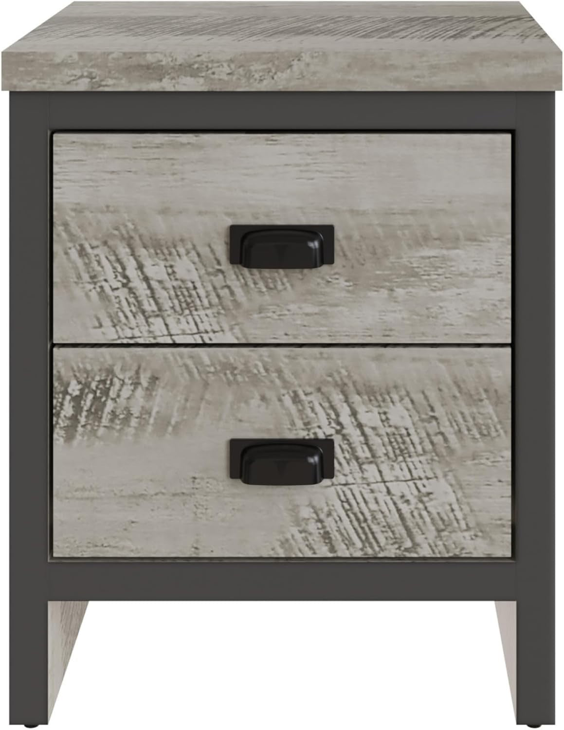 Pair of Grey 2 Drawer Bedside Tables | Modern Wood Nightstands with Shelf
