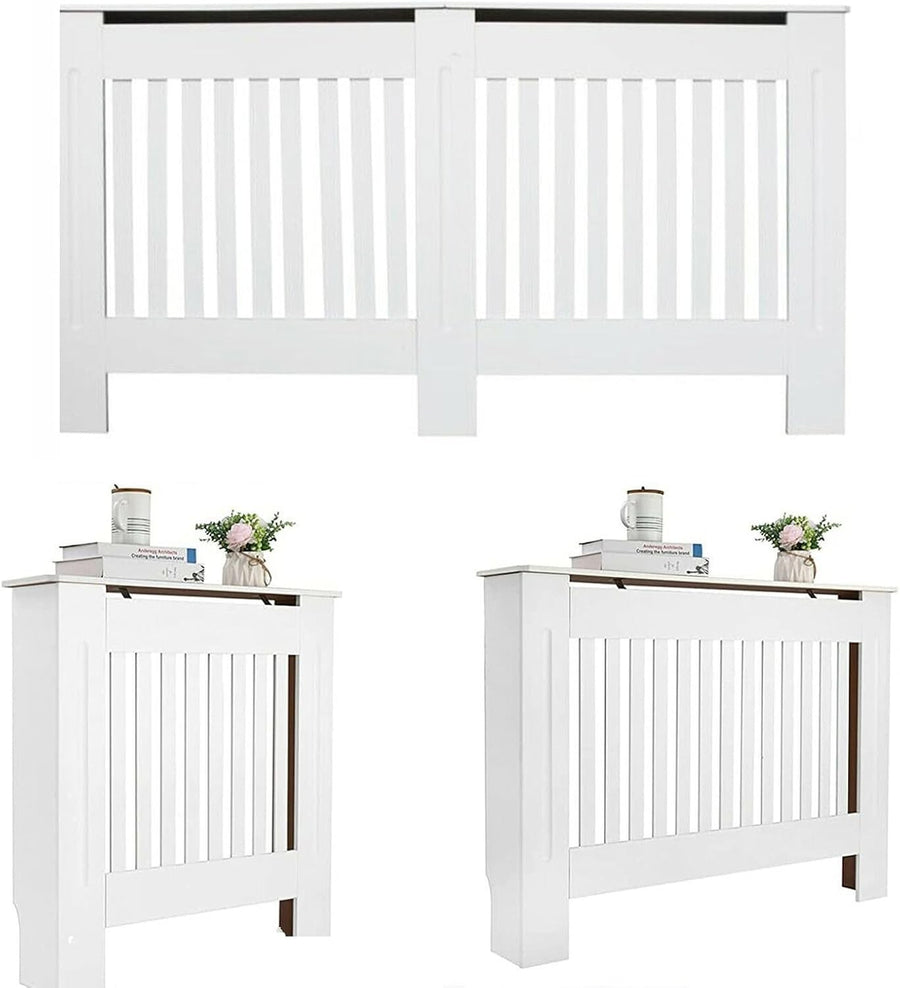 White Radiator Cover Cabinet Slatted MDF Shelf Modern Heating Unit Grill – Small