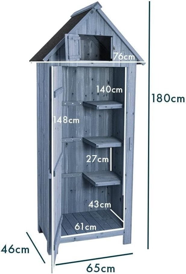 Outdoor Wooden Garden Tool Shed Waterproof Storage Cabinet with Shelves Lockable