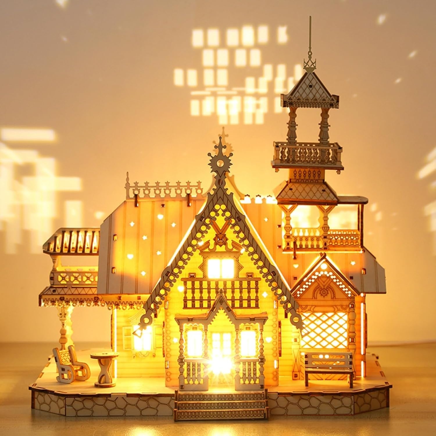 3D Wooden Puzzle Castle Kit, DIY Mechanical Model, Durable Craft Gift